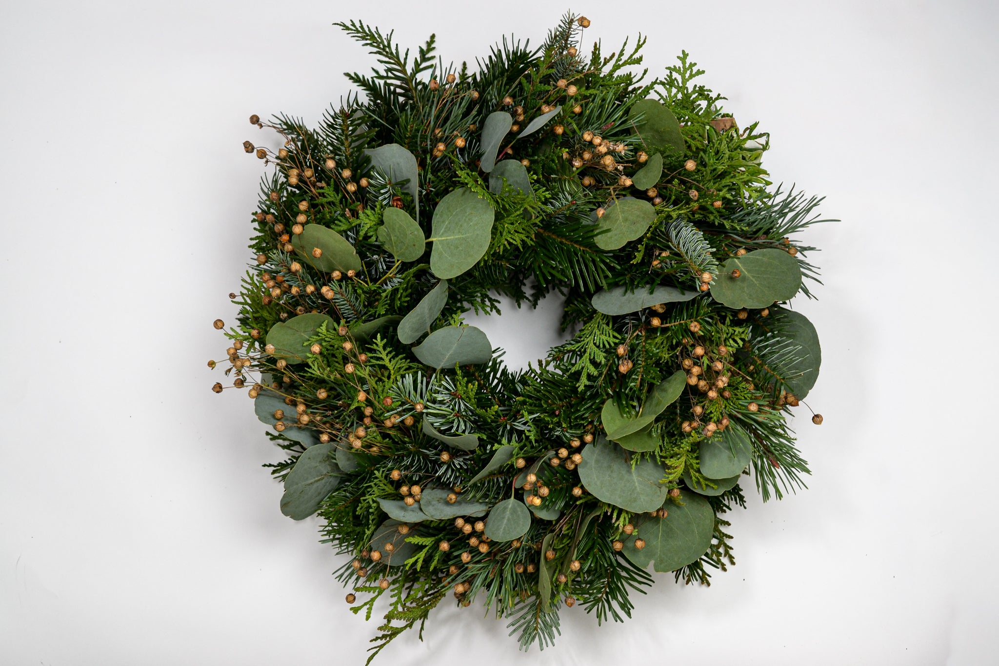 Vánoční věnec - eukalyptus s lenem